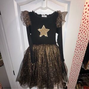 Sparkling Gold Star Black Kids Dance Costume